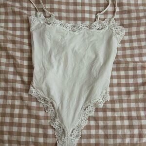 SKIMS White Lace Trim Bodysuit
